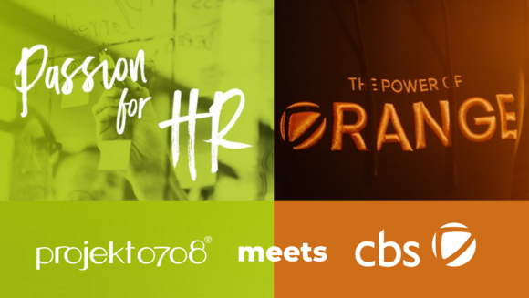 Zweigeteiltes Bild, links auf grün das projekt0708 Logo und Slogan und rechts in schwarz und orange der Slogan und das Logo von cbs.